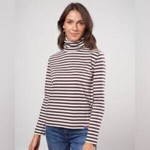 Kule The Modern Cotton Stripe Long-Sleeve Brown White Striped Turtleneck Top S